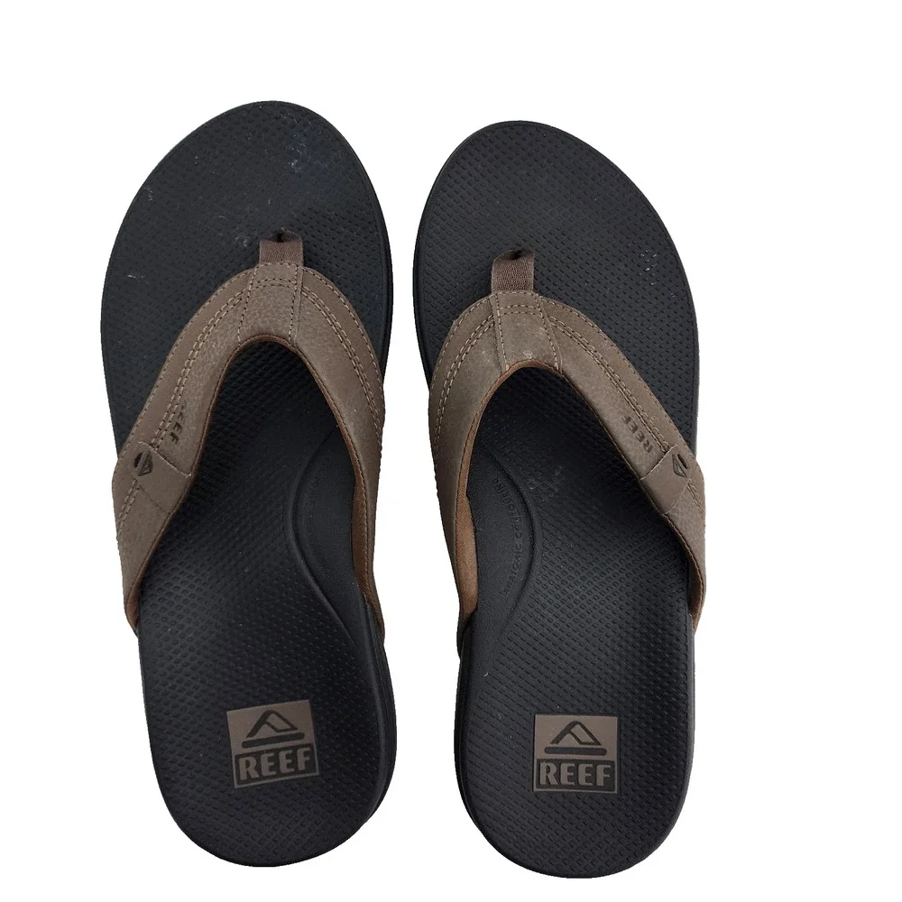 REEF Mens Cushion Spring 2.0 Flip Flop Sandals Thong Size 10 Brown Faux Leather